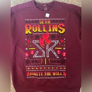 Seth Rollins Maroon Graphic Sweatshirt Ugly Sweater WWE Burn it Down Size Medium